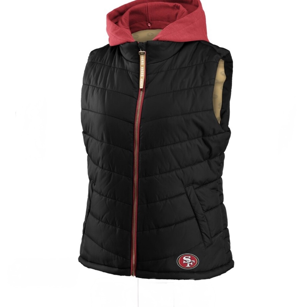 San Francisco 49ers Women’s Hooded Puffer Vest – Black & Red